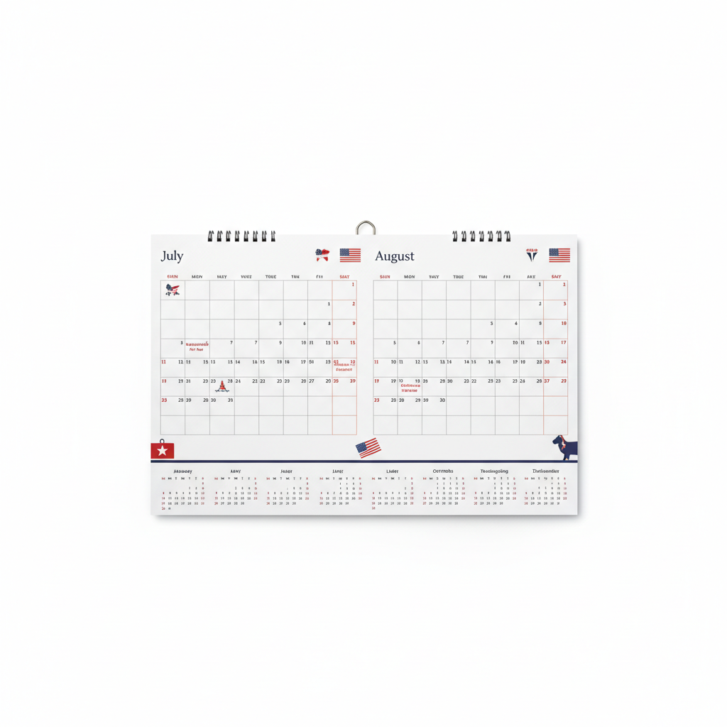 US Full Year Calendar showing monthly grid layout with US holidays