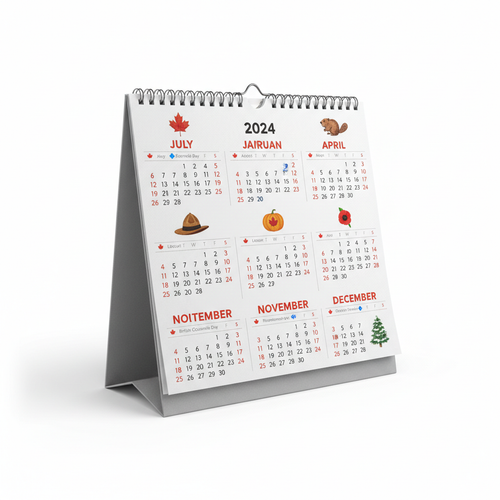 Canada Half Year Calendar showing 6-month grid with Canadian holidays marked